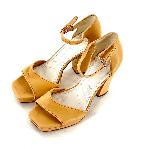 Franco Sarto Dima Heels 6 Tan Nude Leather Beige Block Heel Sandals - Picture 6 of 6